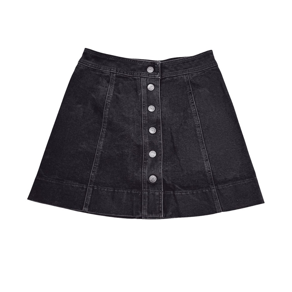 Madewell Denim Mini Skirt Womens 4 Black Button Front A-Line Casual Preppy